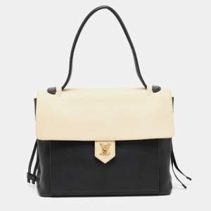 Pre Owned Louis Vuitton Black/Beige Leather Lockme MM Tote