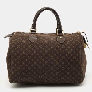 Pre Owned Louis Vuitton Fusain Monogram Mini Lin Canvas Speedy 30 Bag