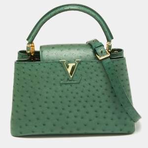 Pre Owned Louis Vuitton Green Ostrich Capucines PM Bag