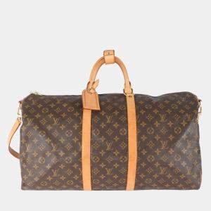 Pre Owned Louis Vuitton Vintage Brown Monogram Canvas Keepall Bandouliere 55 Duffel Bag