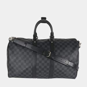 Louis Vuitton Black Canvas Graphite Keepall Bandouliere 45 Duffel Bag