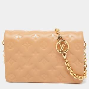 Pre Owned Louis Vuitton Camel Monogram Leather Coussin Pochette Bag