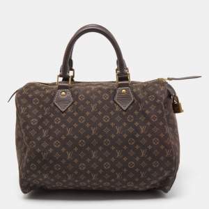 Pre Owned Louis Vuitton Ebene Monogram Canvas Mini Lin Speedy 30 Bag