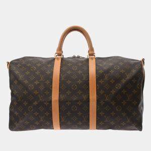 Pre Owned Louis Vuitton Brown Monogram Canvas Keepall Bandouliere 55 Duffel Bag 