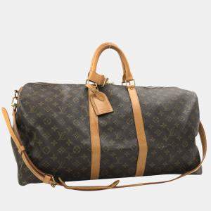 Pre Owned Louis Vuitton Brown Canvas Monogram Keepall Bandouliere 55 Duffel Bag