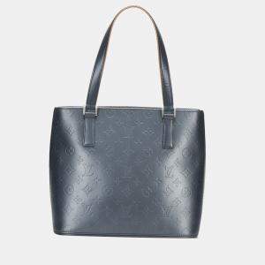 Pre Owned Louis Vuitton Blue Monogram Mat Stockton Tote Bag