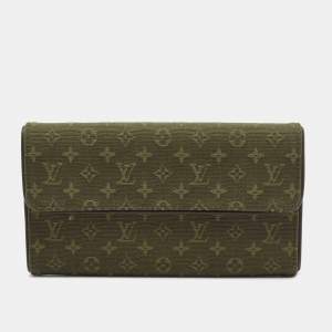 Louis Vuitton Khaki Green Mini Lin Canvas Porte Tresor International Wallet 