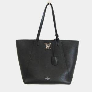 Pre Owned Louis Vuitton Black Leather Lockme Cabas Top Handle Bag