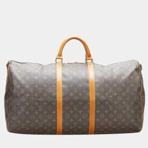 Pre Owned Louis Vuitton Brown Monogram Canvas Keepall Bandouliere 60 Duffel Bag