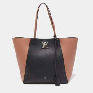 Pre Owned Louis Vuitton Rose/Black Leather Lockme Cabas Bag