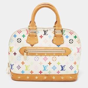 Pre Owned Louis Vuitton White Multicolor Monogram Canvas Alma PM Bag