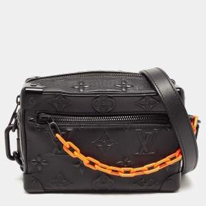 Pre Owned Louis Vuitton Black Monogram Embossed Leather Mini Soft Trunk Bag