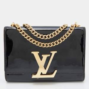 Pre Owned Louis Vuitton Black Patent Leather Chain Louise MM Bag