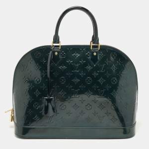 Pre Owned Louis Vuitton Bleu Nuit  Monogram Vernis Alma GM Bag