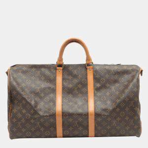 Louis Vuitton Brown Canvas Monogram Keepall 55 Duffel Bag