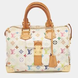 Pre Owned Louis Vuitton White Multicolor Monogram Canvas Speedy 30 Bag