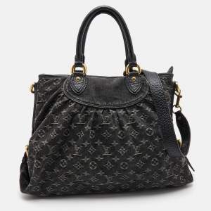 Pre Owned Louis Vuitton Black Monogram Denim and Leather Neo Cabby GM Bag