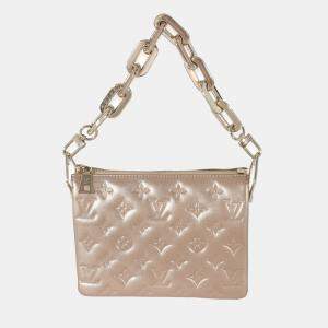 Pre Owned Louis Vuitton Gold Monogram Embossed Puffy Lambskin Coussin BB Shoulder Bag 