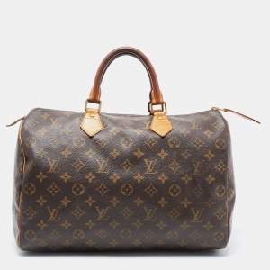 Pre Owned Louis Vuitton Brown Canvas Monogram Speedy 35 Handbag