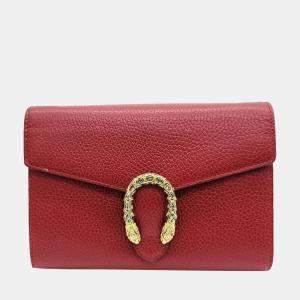 Pre Owned Gucci Red Leather Dionysus Mini Chain Bag