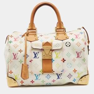 Pre Owned Louis Vuitton White/Multicolor Monogram Canvas Speedy 30 Bag