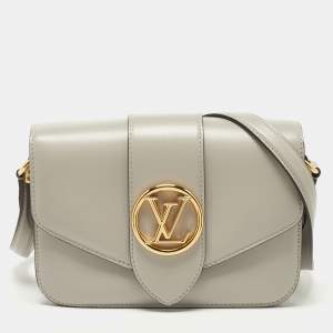 Pre Owned Louis Vuitton Grey Leather LV Pont 9 Bag