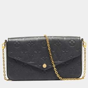 Pre Owned Louis Vuitton Black Monogram Empreinte Leather Pochette Felicie Bag