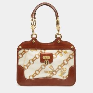 Pre Owned Louis Vuitton Brown/White Monogram Charms Leather and Vinyl Linda Bag