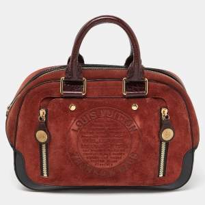 Pre Owned Louis Vuitton Brown Suede and Leather Havana Stamped Trunk GM Bag