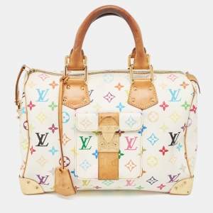 Pre Owned Louis Vuitton White Monogram Multicolore Canvas Speedy 30 Bag