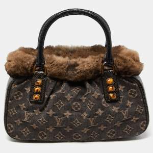 Louis Vuitton Black Monogram Denim,Fur and Snakeskin Trapeze PM Bag