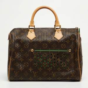 Pre Owned Louis Vuitton Green Monogram Perforated Canvas Limited Edition Speedy 30 Bag