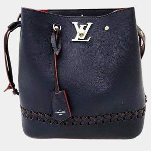 Louis Vuitton Navy Blue Leather Lock Me Bucket Bag