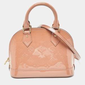 Pre Owned Louis Vuitton Rose Velours Monogram Vernis Alma BB Bag
