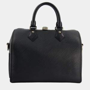 Louis Vuitton Black 25 Speedy Bag Bandouliere in Epi Leather and Silver Hardware