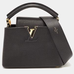 Pre Owned Louis Vuitton Black Leather Mini Capucines Bag