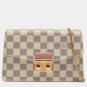 Pre Owned Louis Vuitton Rose Ballerine Damier Azur Canvas Croisette Chain Wallet