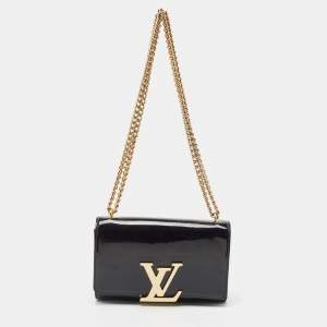 Pre Owned Louis Vuitton Black Patent Leather Chain Louise MM Bag