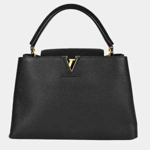Louis Vuitton Black Leather Capucines MM Top Handle Bags