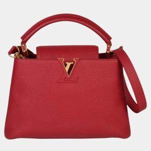 Louis Vuitton Red Leather BB Capucines Top Handle Bags
