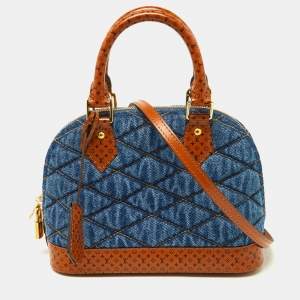 Pre Owned Louis Vuitton Blue Denim and Monogram Leather Alma BB Bag