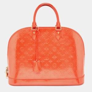 Pre Owned Louis Vuitton Orange Sunset Monogram Vernis Alma GM Bag