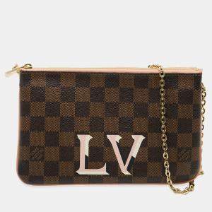 Louis Vuitton Pink Damier Ebene Canvas Double Zip Pochette bag