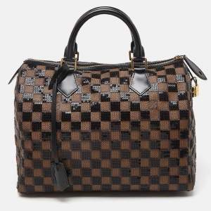 Pre Owned Louis Vuitton Damier Ebene and Sequins Paillettes Limited Edition Speedy 30 Bag