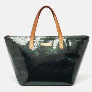 Pre Owned Louis Vuitton Green Monogram Vernis Bellevue PM Bag