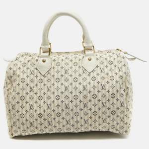 Pre Owned Louis Vuitton Blue Monogram Canvas Mini Lin Speedy 30 Bag