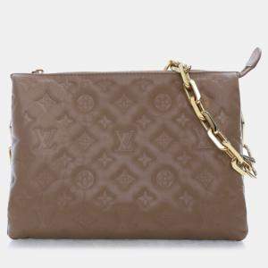 Louis Vuitton Brown Lambskin Leather Monogram Embossed Coussin PM Chain Shoulder Bag