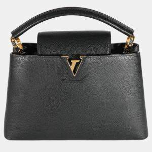 Louis Vuitton Black Taurillon Capucines MM East West Top Handle Bag