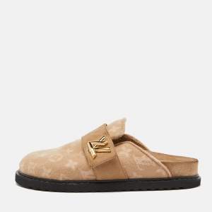 Louis Vuitton Beige Monogram Wool LV Cosy Flat Clogs Size 38