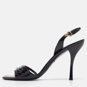 Louis Vuitton Black Patent Leather Slingback Sandals Size 39.5